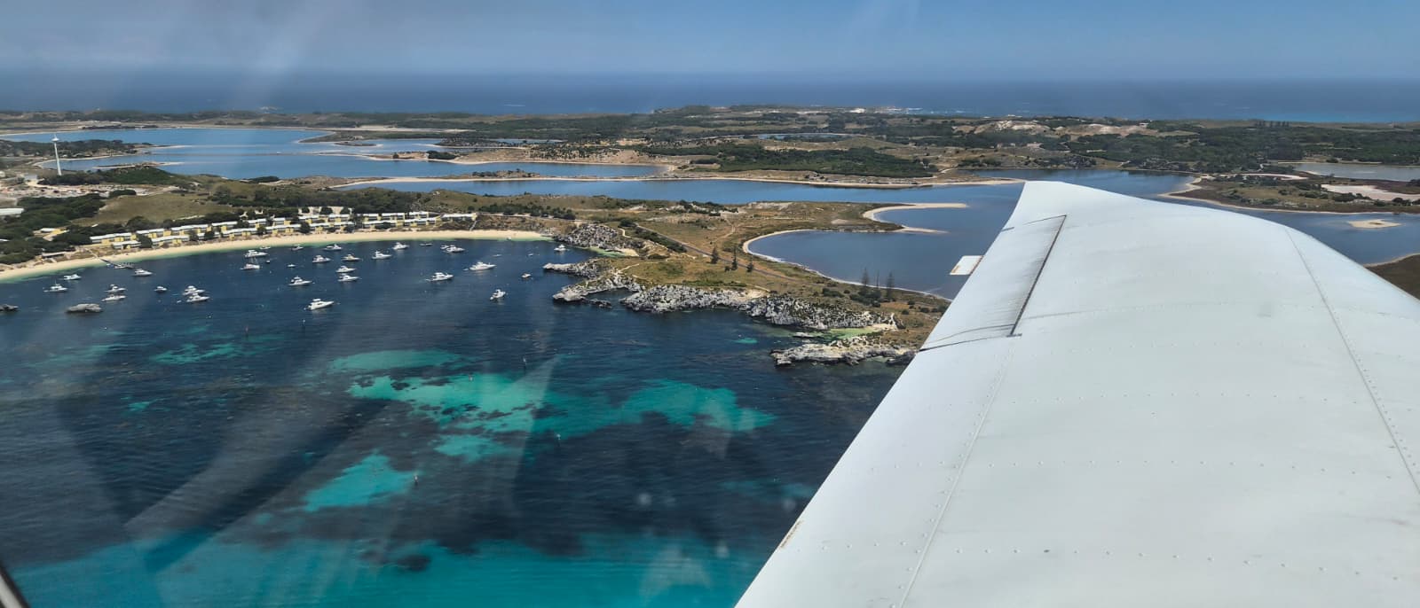 Aerial view of Rottnest Island lagoons and settlement